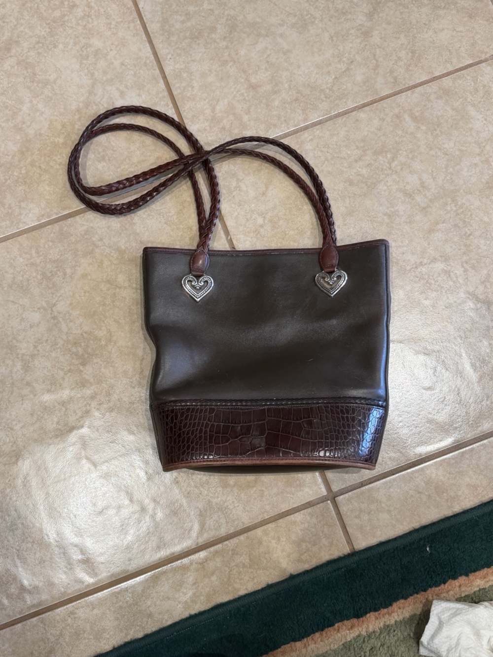 Brighton Dark Brown Leather Shoulder Bag with Croc Accent
